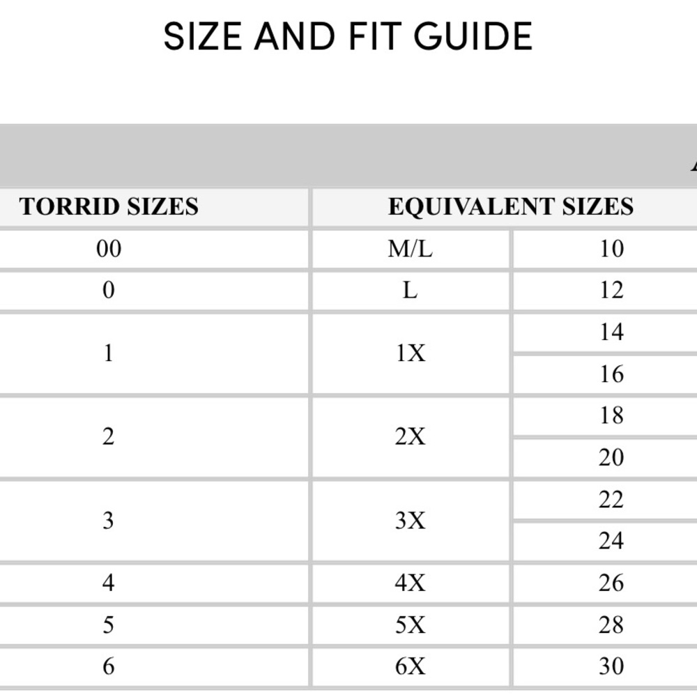 Torrid size and fit guide